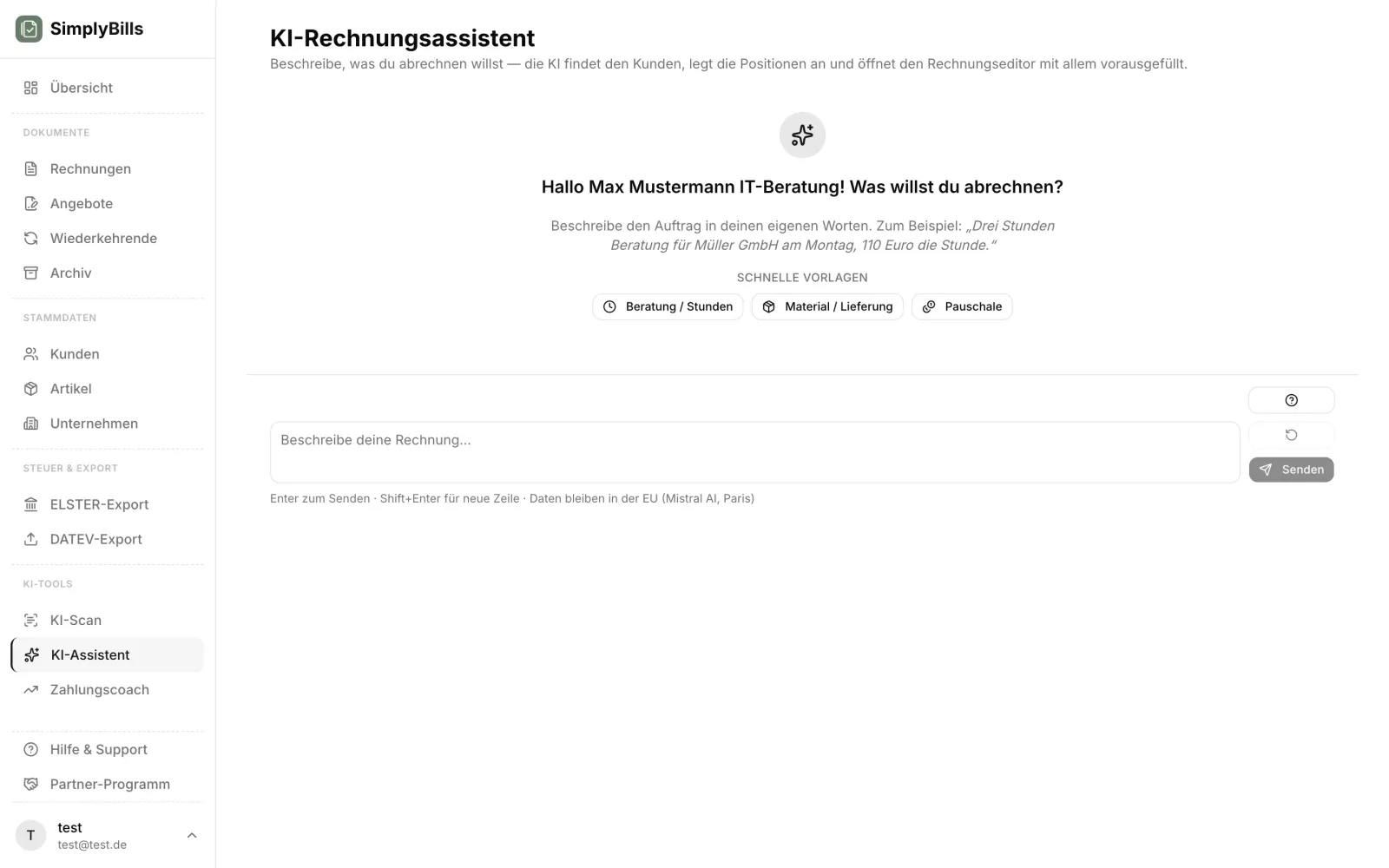 SimplyBills: KI-Rechnungsassistent